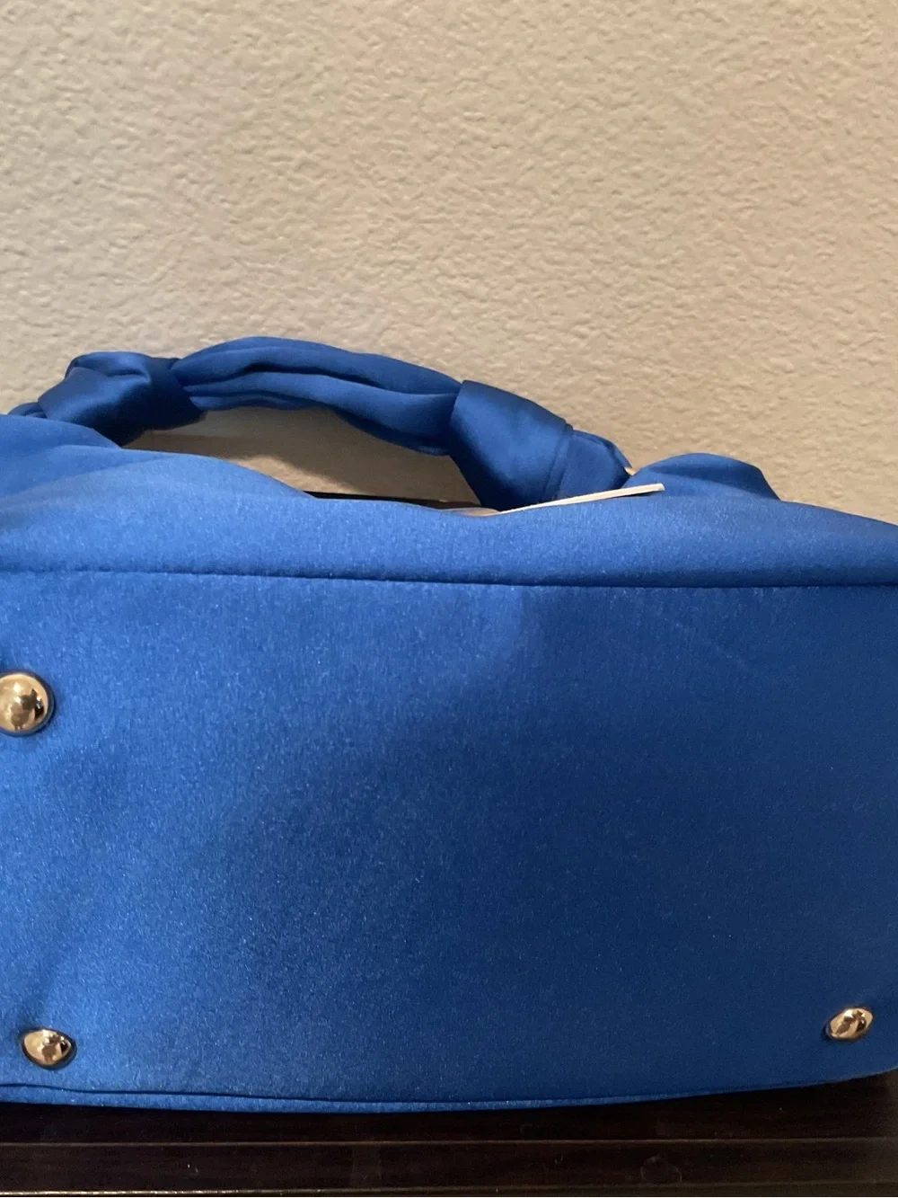 GUESS Cobalt Blue Satin Knot-Handle Hobo Bag Velina  Purse